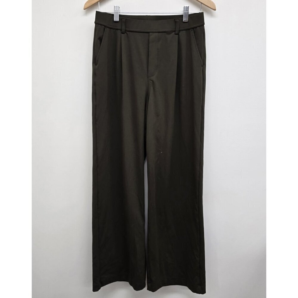 Halara Pleated High Waist Wide Leg Pull On Stretch Pants Size Medium Green EUC